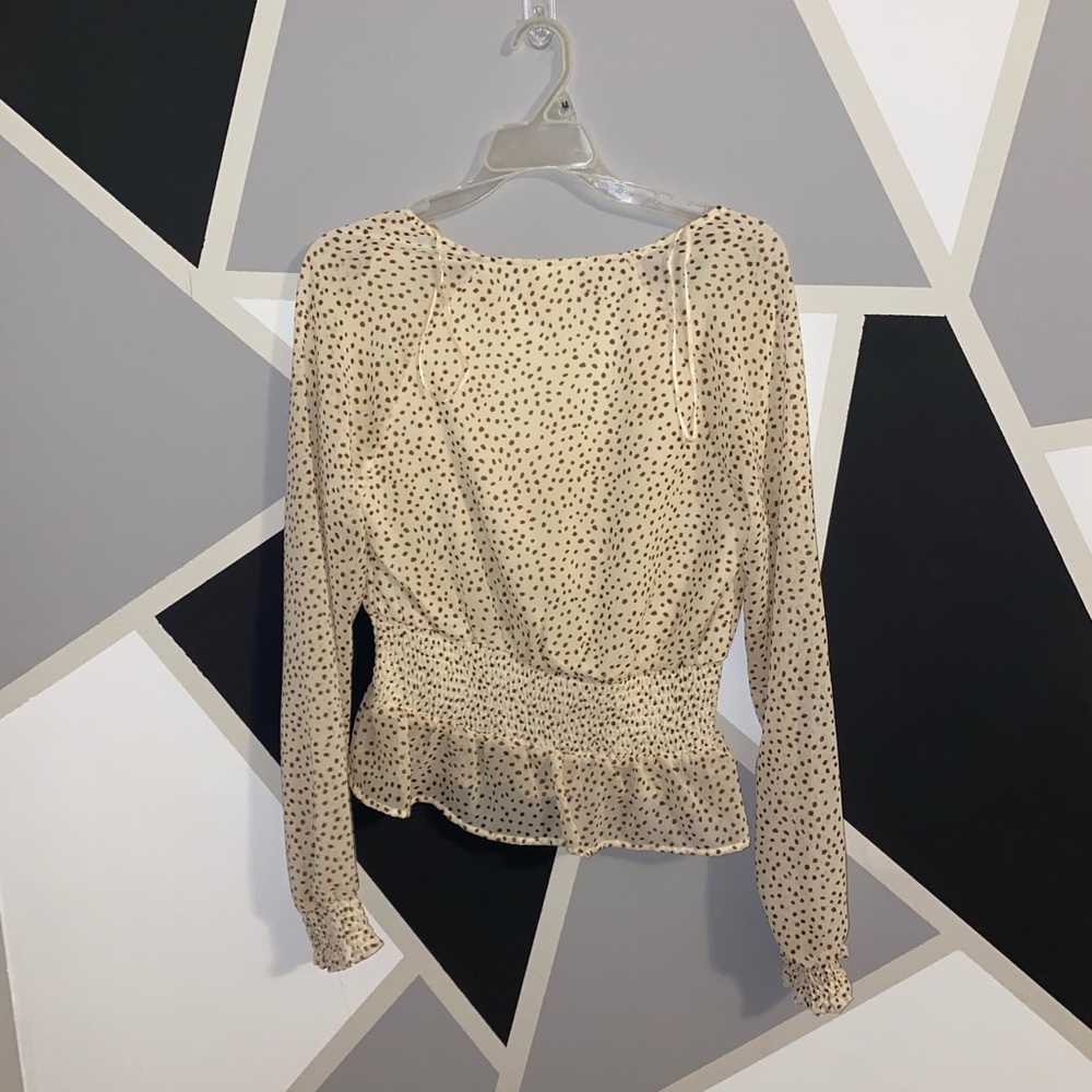 Brown and Cream Polka Dot Blouse Size: M - Picture 5 of 6